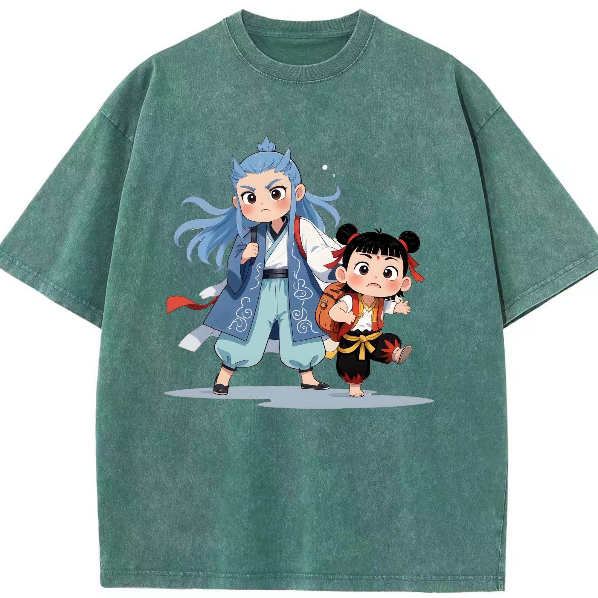 （画像用） Ne Zha 2 ナタ 魔童の大暴れ 綿100% ヴィンテージ風 半袖Tシャツ（フロントプリント）